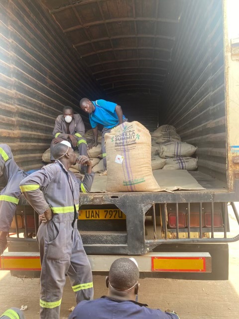 Loading branded coffee bags onto a truck