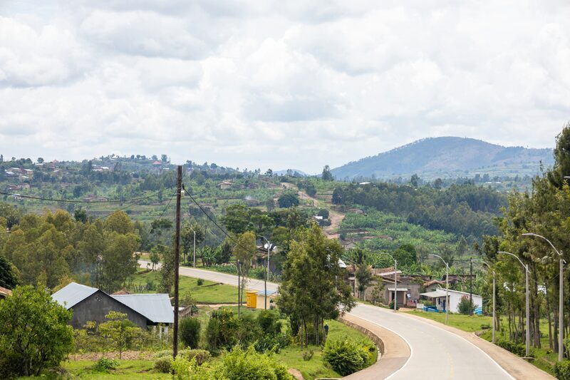 Rolling green highland farms and hills in Kanungu District, southwestern Uganda